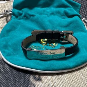 Dream Big Black Leather Bracelet with Silver Plate